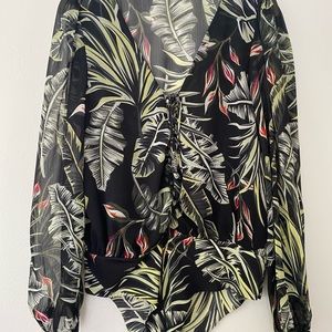 Zara Sheer Tropical Print Bodysuit